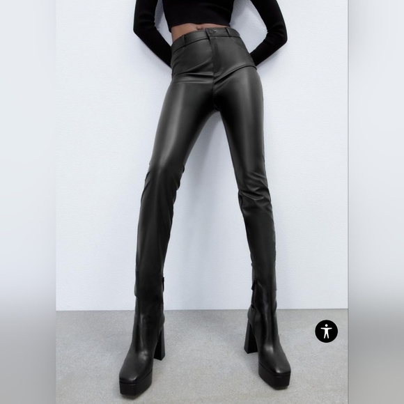 ❤️ NWT! ZARA HIGH RISE VEGAN LEATHER SKINNY PANTS / LEGGINGS, MEDIUM - Picture 3 of 16